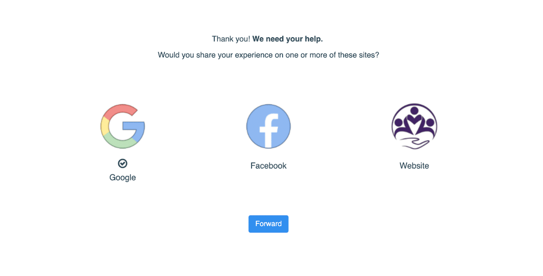 An image of the page we created for our client where patients can leave reviews, including Google, Facebook, and their main website.